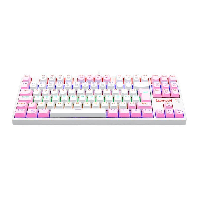 Teclado Mecanico Gamer Redragon Daksa, Rainbow, ABNT2, Switch Marrom, Branco e Rosa, K576WP-R-PT-BROWN