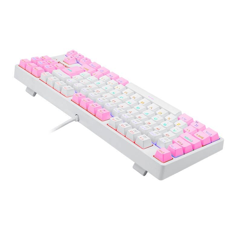 Teclado Mecanico Gamer Redragon Daksa, Rainbow, ABNT2, Switch Marrom, Branco e Rosa, K576WP-R-PT-BROWN