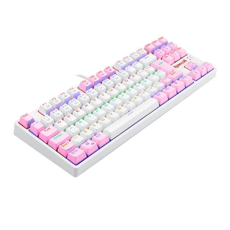 Teclado Mecanico Gamer Redragon Daksa, Rainbow, ABNT2, Switch Marrom, Branco e Rosa, K576WP-R-PT-BROWN