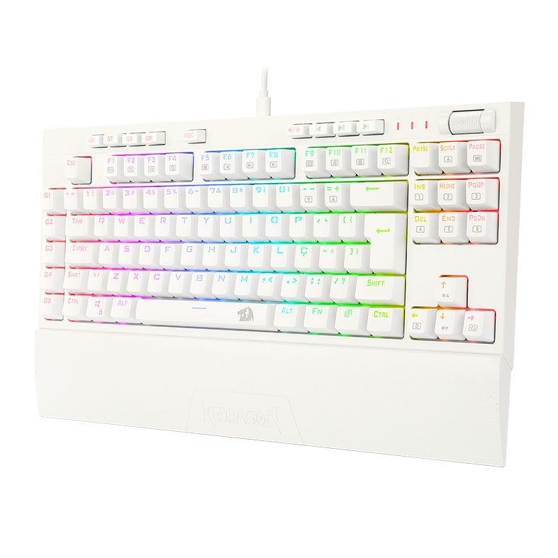 Teclado Mecanico Gamer Redragon Broadsword Pro, RGB, ABNT, Switch Marrom, Branco, K588W-RGB-PRO-PT-BROWN