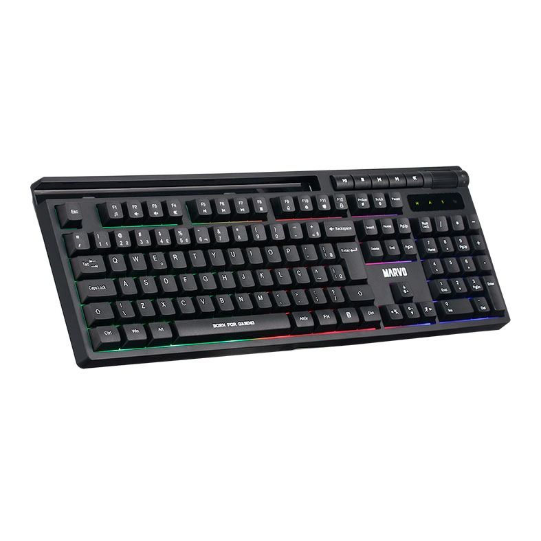 Kit Marvo 01, Teclado Gamer Rainbow USB, Mouse 12800DPI USB, Mousepad 350x300x3mm, Preto, MARVO-KIT01