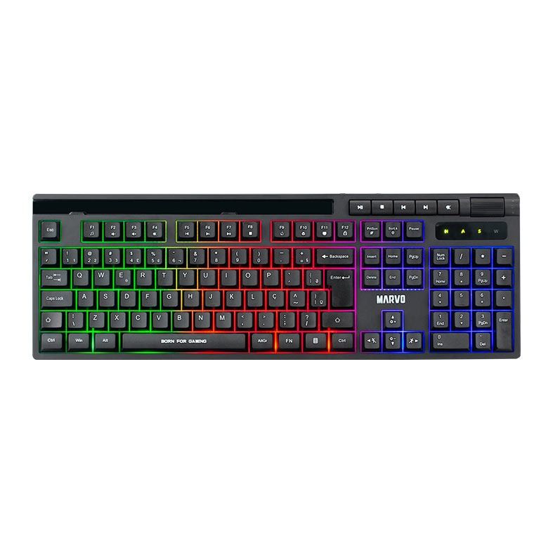 Kit Marvo 01, Teclado Gamer Rainbow USB, Mouse 12800DPI USB, Mousepad 350x300x3mm, Preto, MARVO-KIT01