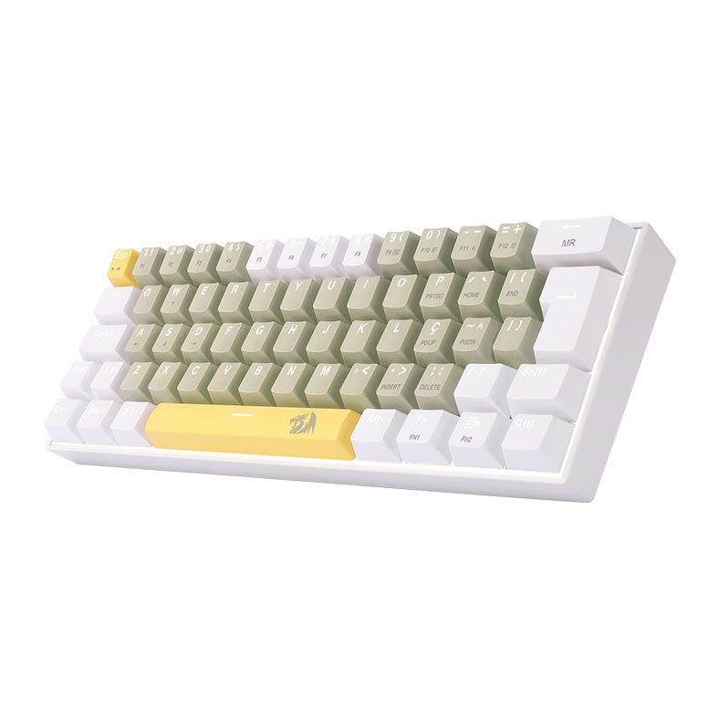 Teclado Mecanico Redragon Lakshmi Sunshine, Led Branco, ABNT2, 60%, Switch Marrom, K606-YL-GY-WT