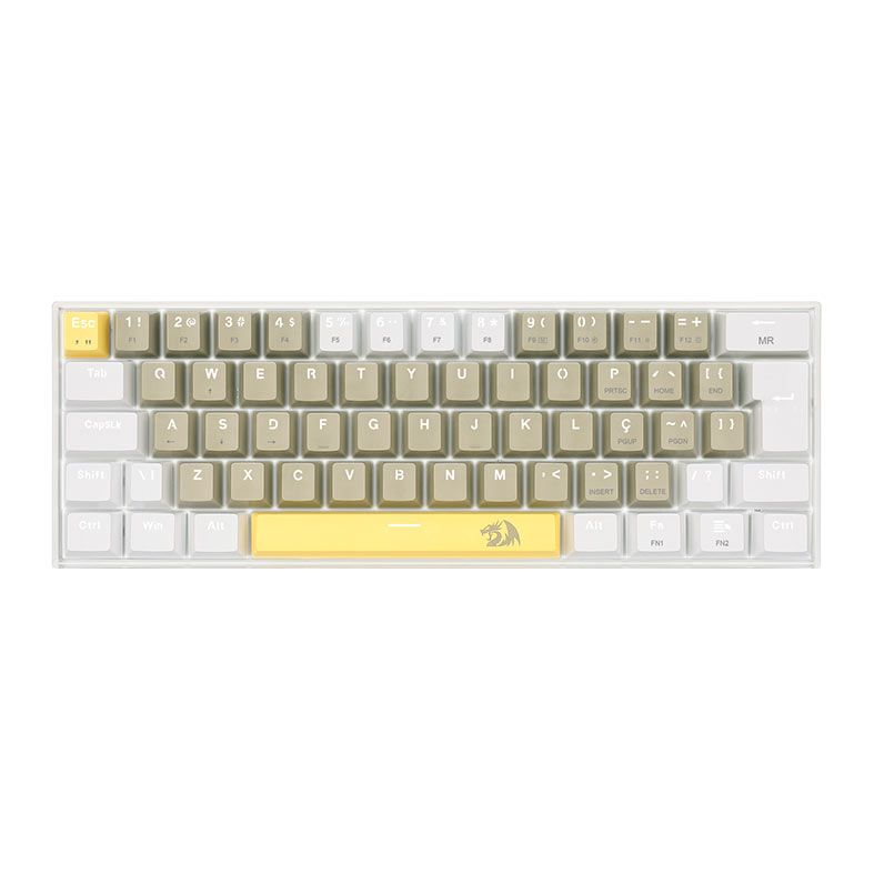 Teclado Mecanico Redragon Lakshmi Sunshine, Led Branco, ABNT2, 60%, Switch Marrom, K606-YL-GY-WT