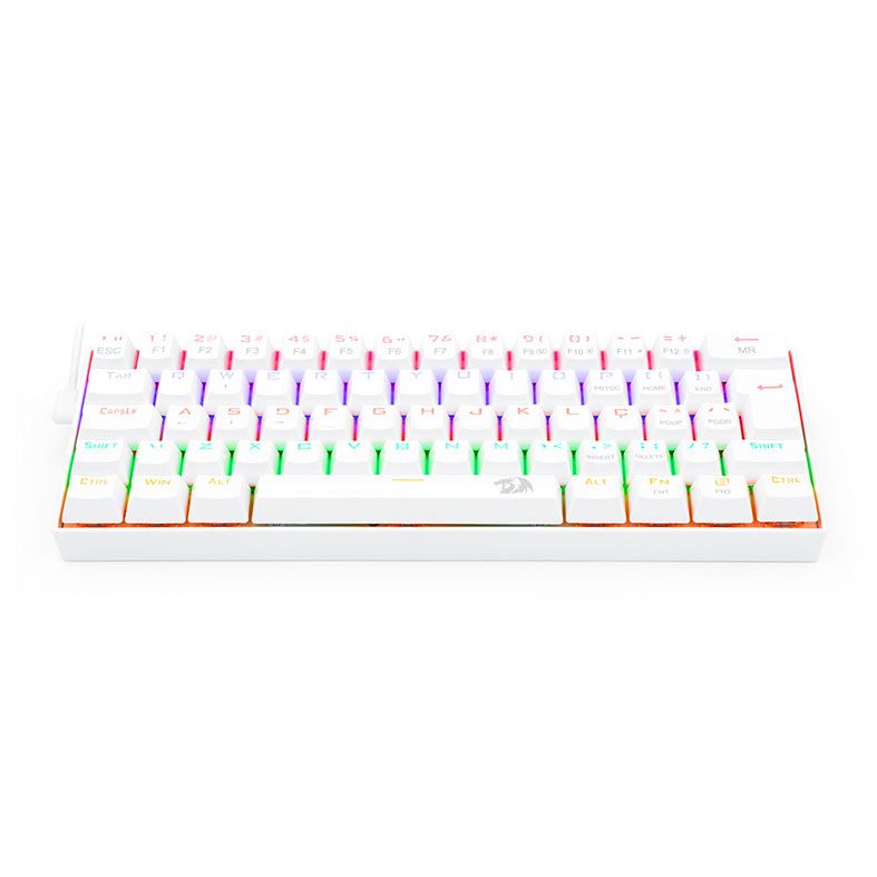 Teclado Mecanico Redragon Lakshmi, Rainbow, ABNT2, Layout 60, Switch Marrom, Lunar White, K606W-R-PT-BROWN