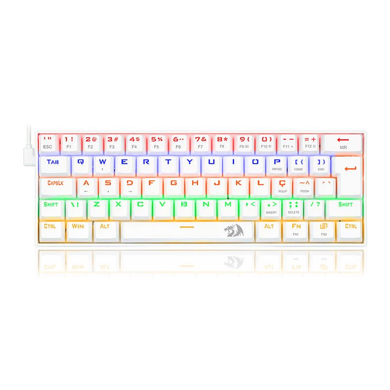 Teclado Mecanico Redragon Lakshmi, Rainbow, ABNT2, Switch Vermelho, Lunar White, K606W-R-PT-RED