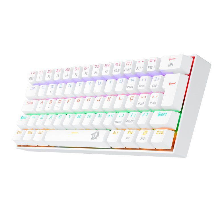 Teclado Mecanico Redragon Lakshmi, Rainbow, ABNT2, Layout 60%, Switch Azul, Lunar White, K606W-R