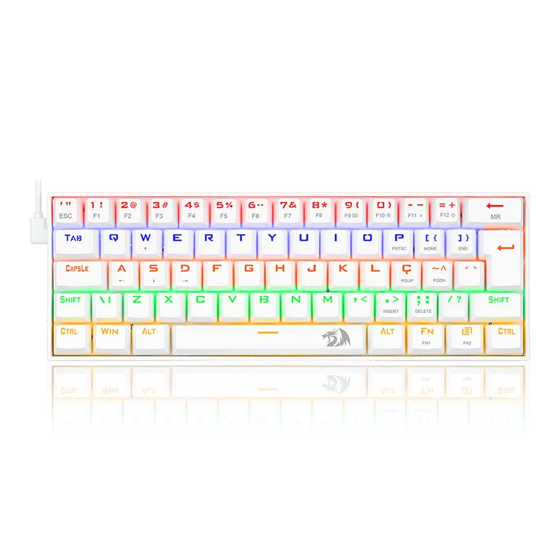 Teclado Mecanico Redragon Lakshmi, Rainbow, ABNT2, Layout 60%, Switch Azul, Lunar White, K606W-R