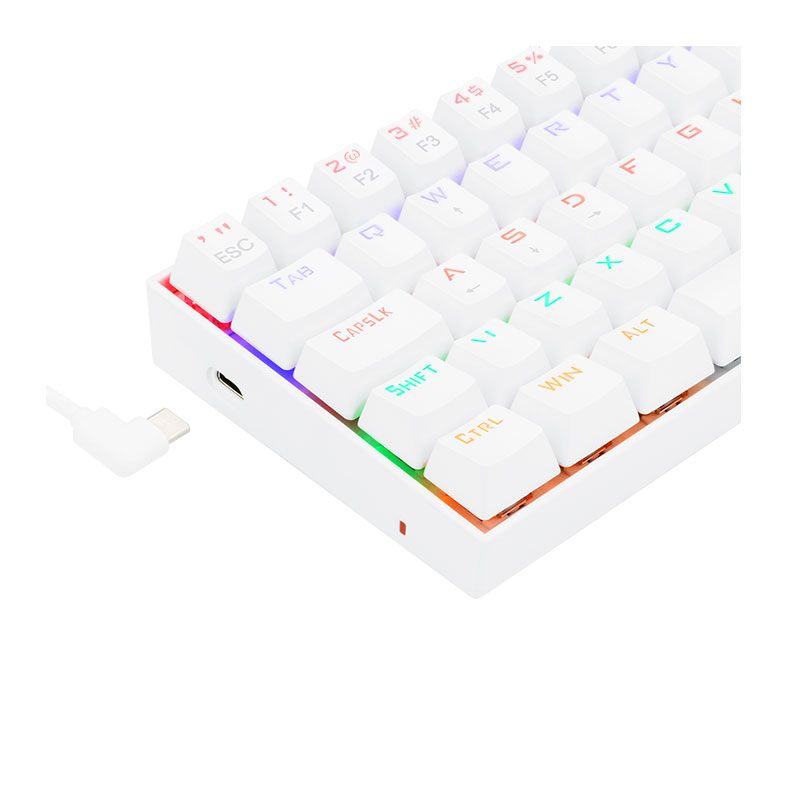 Teclado Mecanico Redragon Lakshmi, Rainbow, ABNT2, Layout 60%, Switch Azul, Lunar White, K606W-R