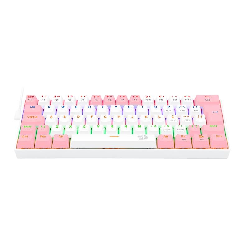 Teclado Mecanico Gamer Redragon Lakshmi, Rainbow, ABNT2, Switch Brown, Branco e Rosa, K606WP-R-PT-BROWN