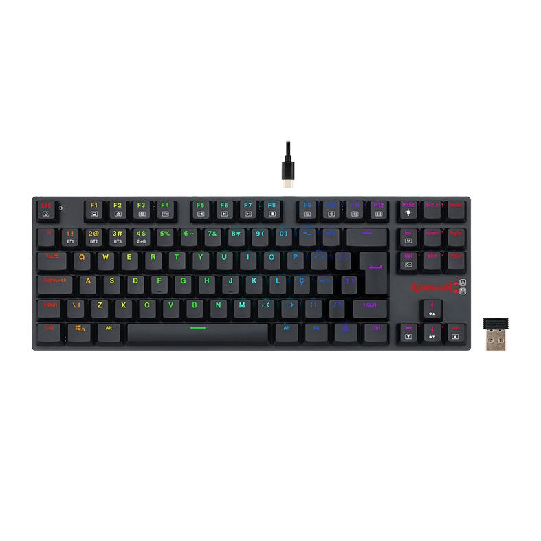 Teclado Mecanico Gamer Redragon APS Dual Pro, RGB, Switch Blue, ABNT2, Tri-Mode, Preto, K607P-KBS-PT-BLUE