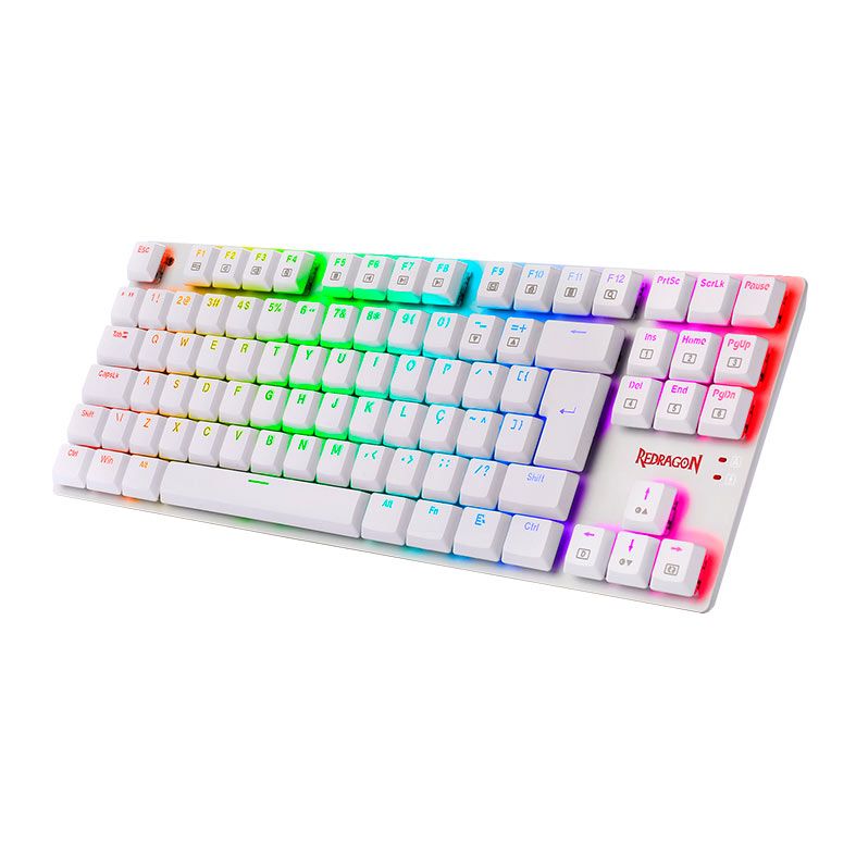 Teclado Mecanico Gamer Redragon APS, RGB, Switch Azul, Branco, K607W-RGB-PT-BLUE
