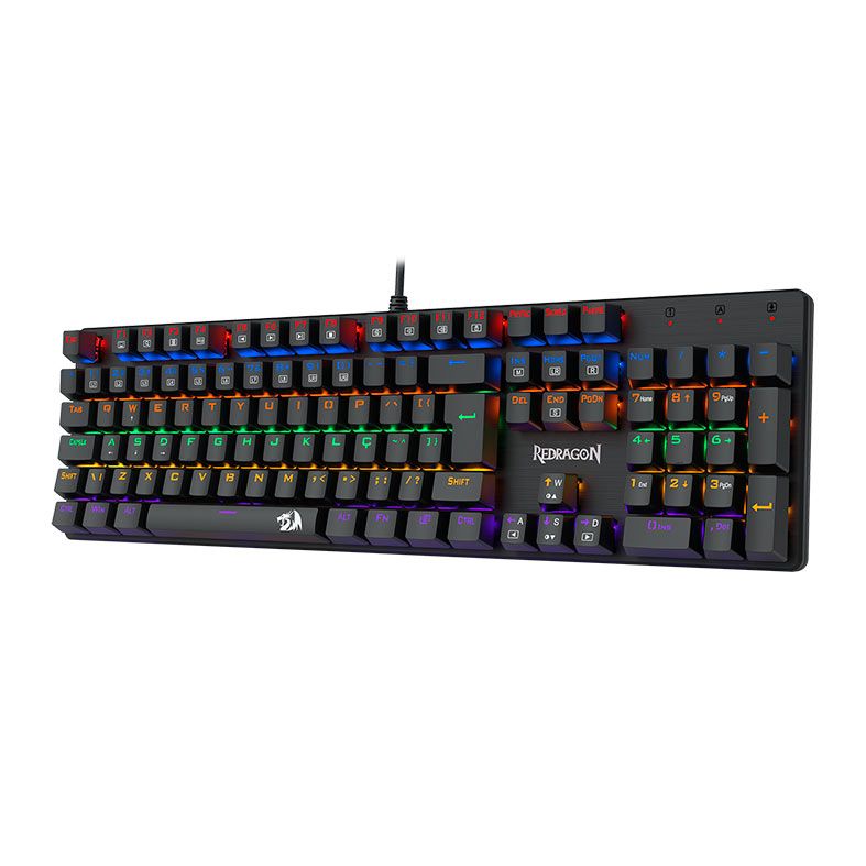 Teclado Mecanico Gamer Redragon Valheim, Rainbow, Switch Azul, USB, Preto, K608-R-PT-BLUE