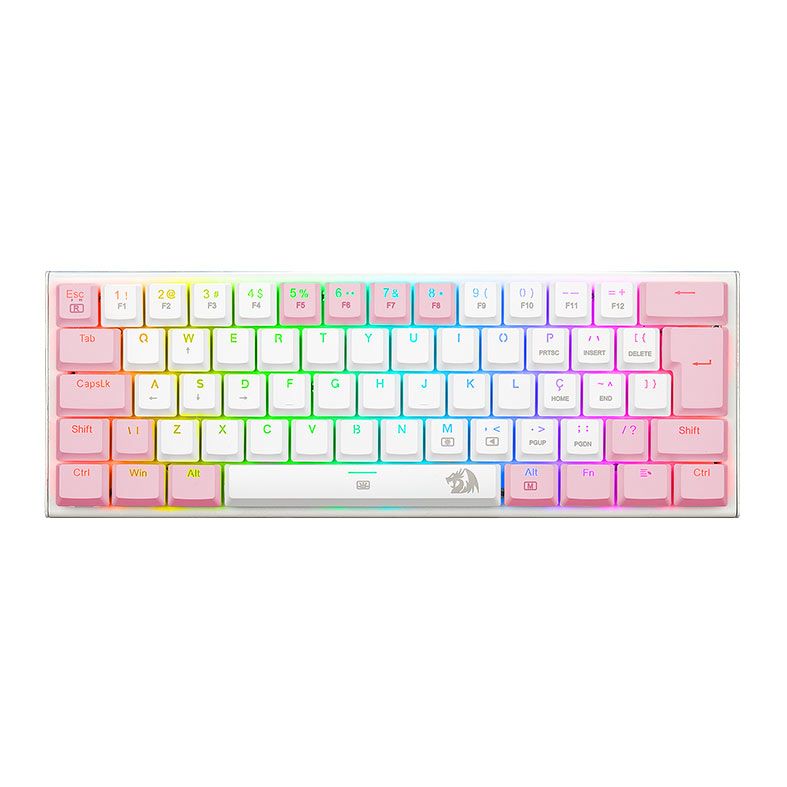 Teclado Mecanico Gamer Redragon Anivia, RGB, ABNT, Switch Marrom, Branco e Rosa, K614WP-RGB-PT-BROWN