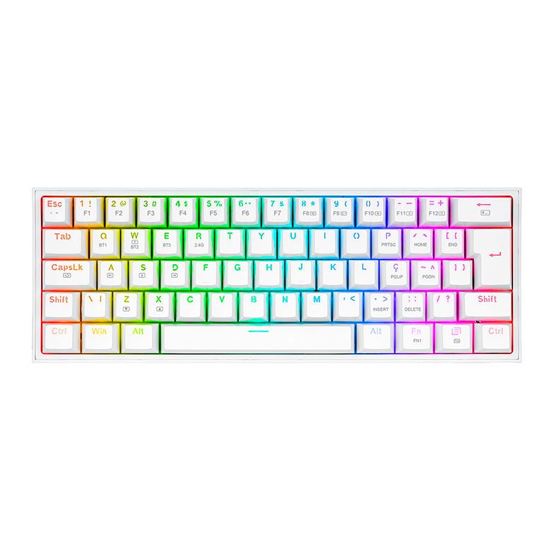 Teclado Mecanico Gamer Redragon Fizz Pro, RGB, Wireless, Switch Brown, Branco, K616-RGB-W-BROWN