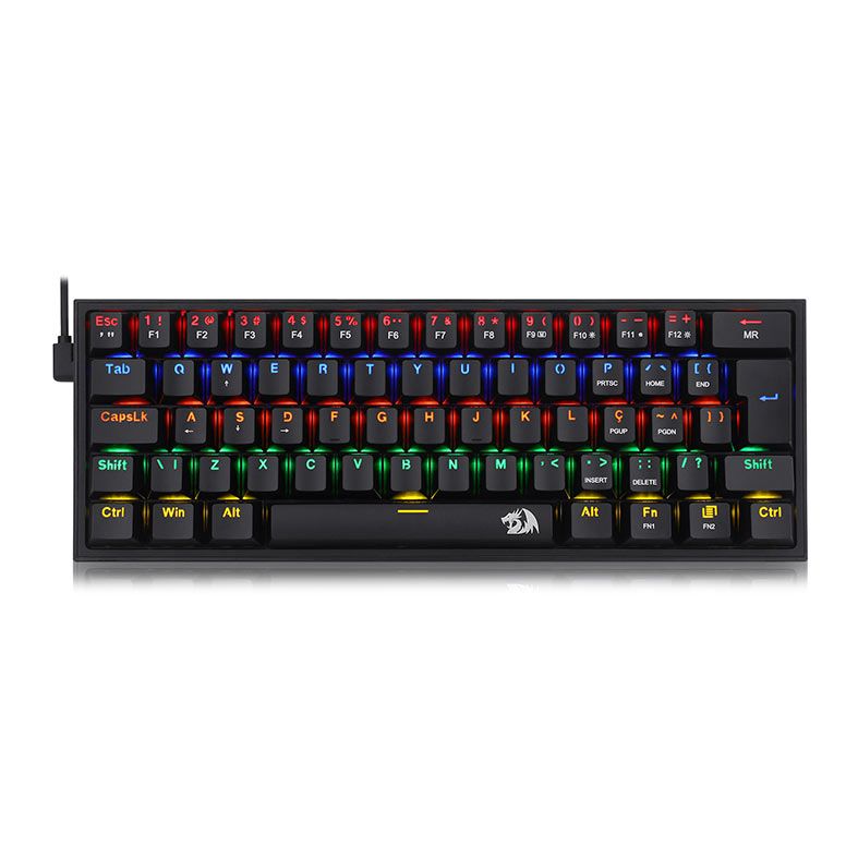 Teclado Mecanico Gamer Redragon Fizz, Rainbow, Switch Azul, Preto, K617-R-B PT-BLUE