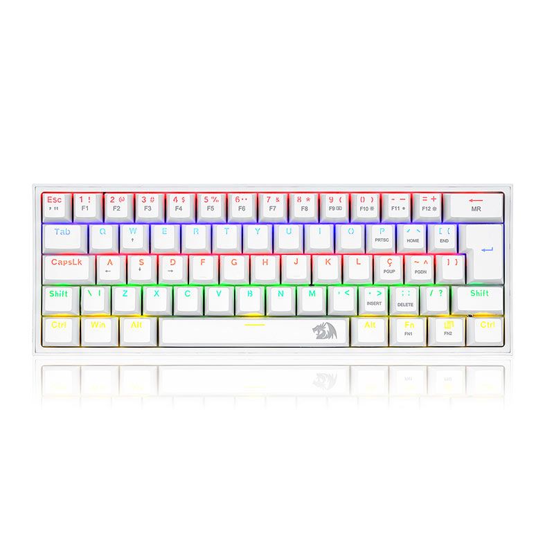 Teclado Mecanico Gamer Redragon FIZZ, RAINBOW, ABNT2, Switch Marron, Branco, K617-R-W-PT-BROWN