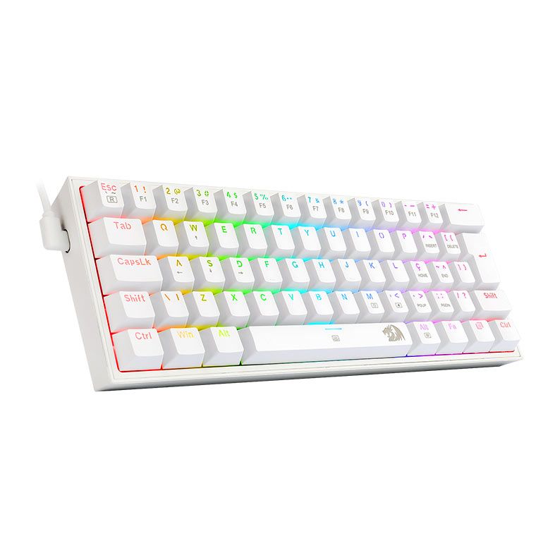 Teclado Mecanico Redragon Fizz, RGB, ABNT2, Compacto, Switch Azul, Branco, K617-RGB-W