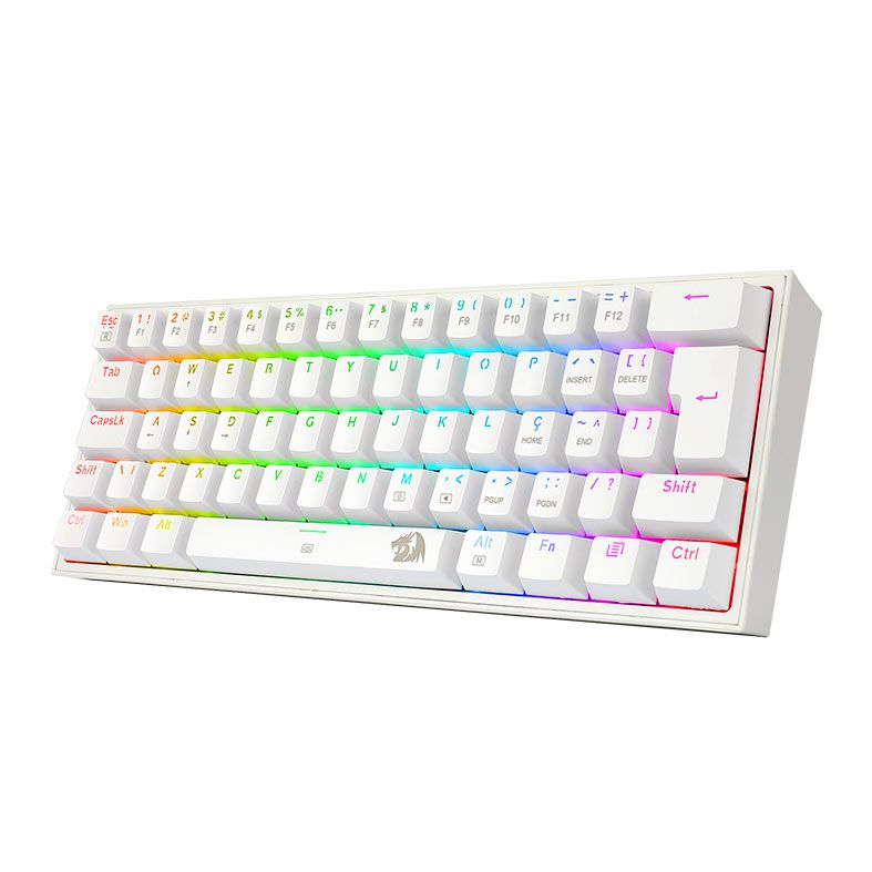 Teclado Mecanico Redragon Fizz, RGB, ABNT2, Compacto, Switch Azul, Branco, K617-RGB-W