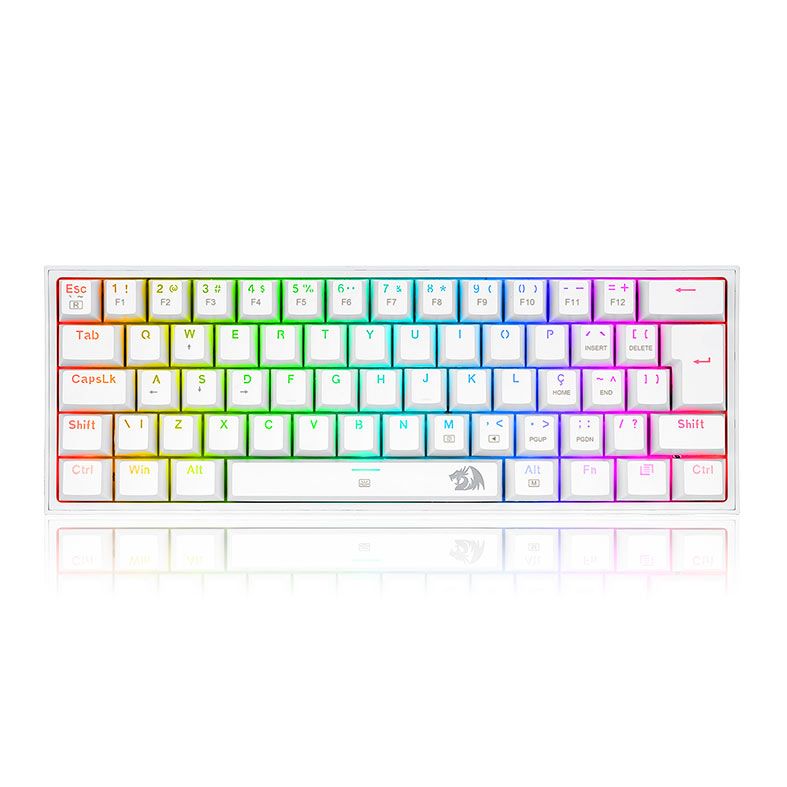 Teclado Mecanico Redragon Fizz, RGB, ABNT2, Compacto, Switch Azul, Branco, K617-RGB-W