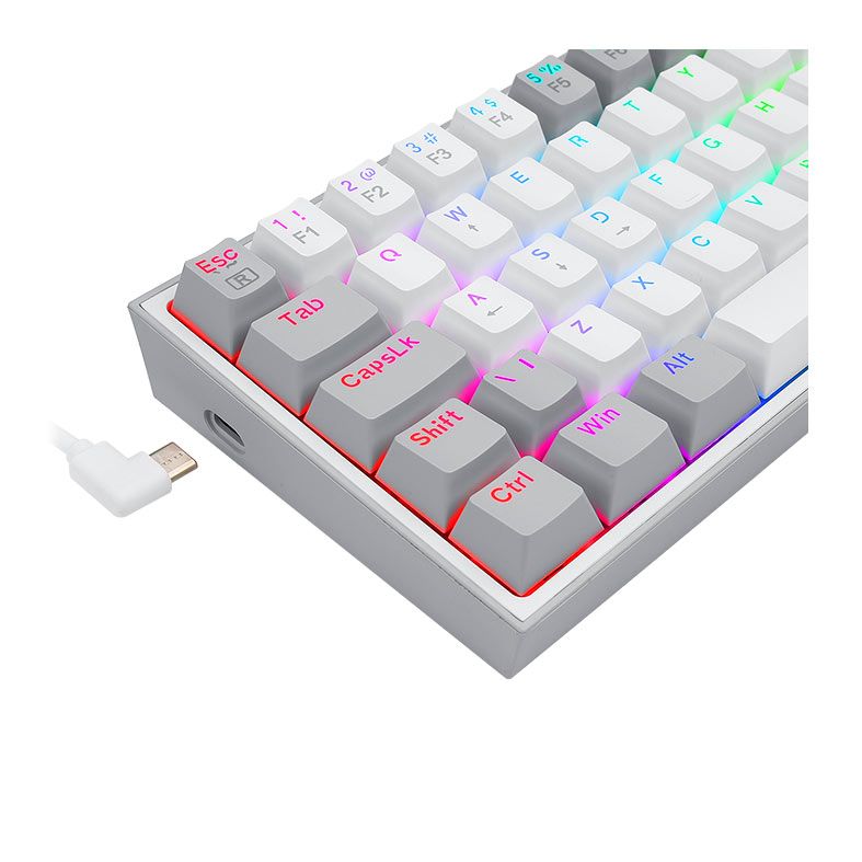 Teclado Mecanico Gamer Redragon Fizz, RGB, Compacto, Switch Blue, Branco e Cinza, K617-RGB-WG