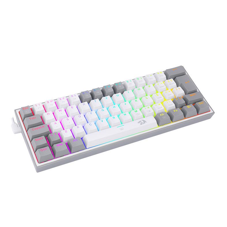 Teclado Mecanico Gamer Redragon Fizz, RGB, Compacto, Switch Blue, Branco e Cinza, K617-RGB-WG