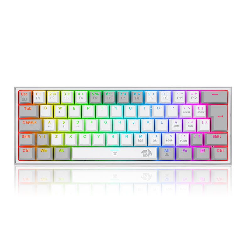 Teclado Mecanico Gamer Redragon Fizz, RGB, Compacto, Switch Blue, Branco e Cinza, K617-RGB-WG