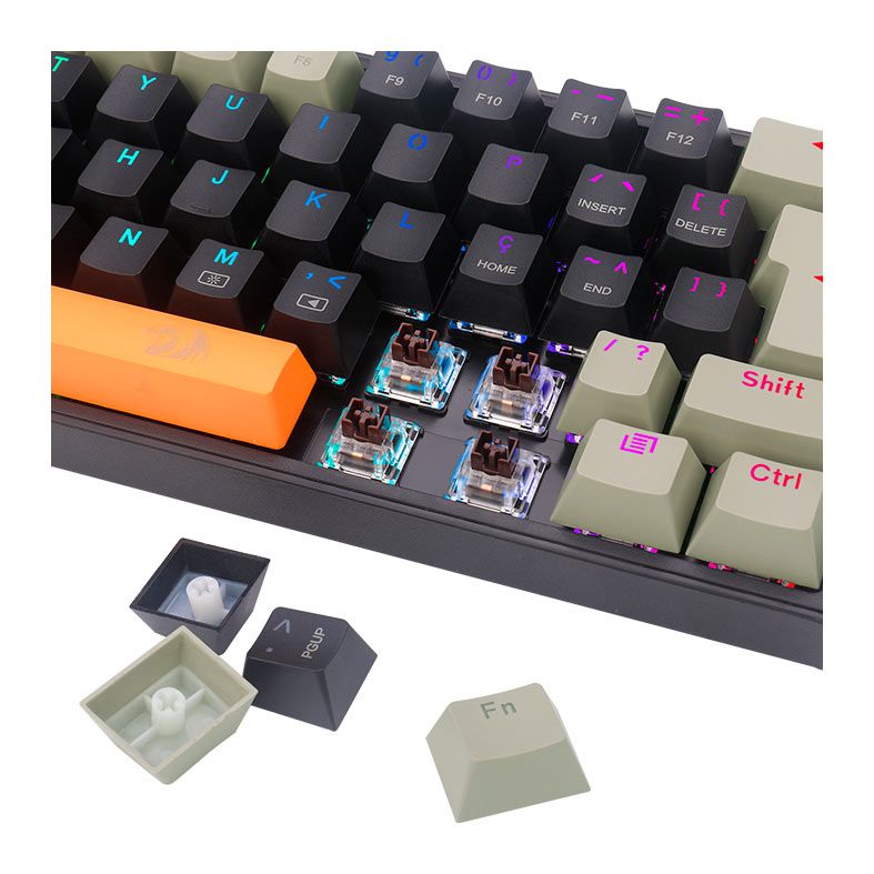 Teclado Mecanico Gamer Redragon Fizz, RGB, Switch Marrom, Preto, K617RGB-OG-BK-GY