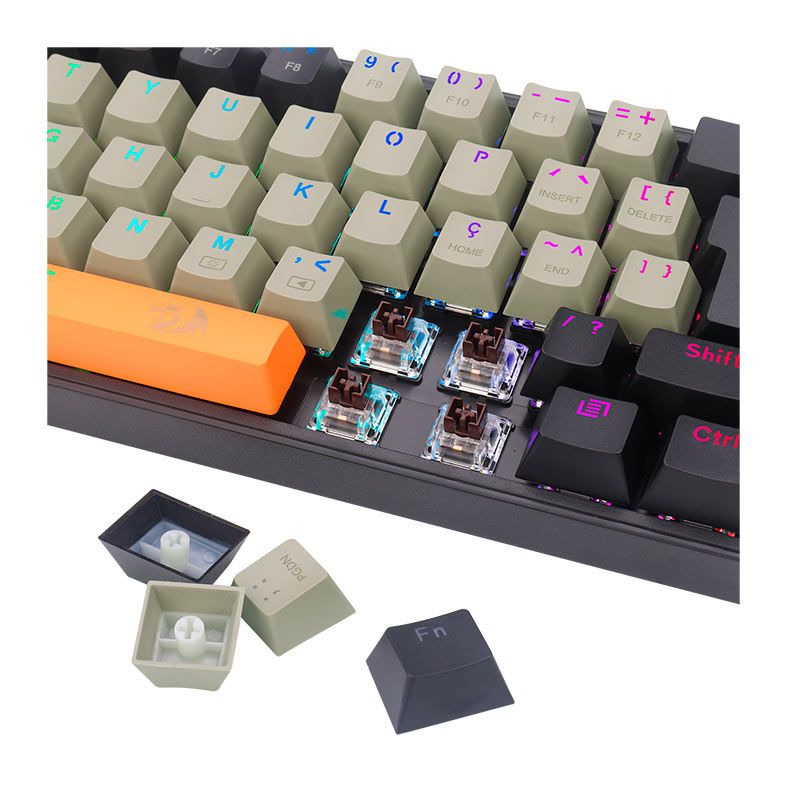 Teclado Mecanico Gamer Redragon Fizz, RGB, Switch Marrom, Preto, K617RGB-OG-GY-BK