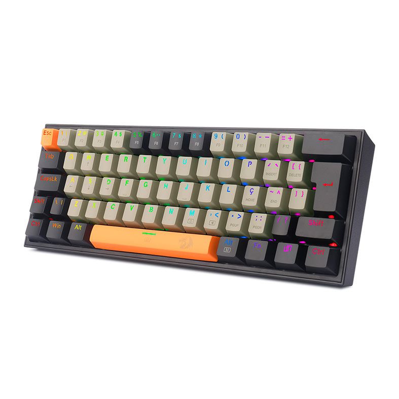 Teclado Mecanico Gamer Redragon Fizz, RGB, Switch Marrom, Preto, K617RGB-OG-GY-BK