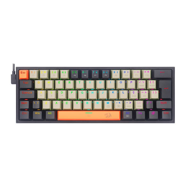 Teclado Mecanico Gamer Redragon Fizz, RGB, Switch Marrom, Preto, K617RGB-OG-GY-BK