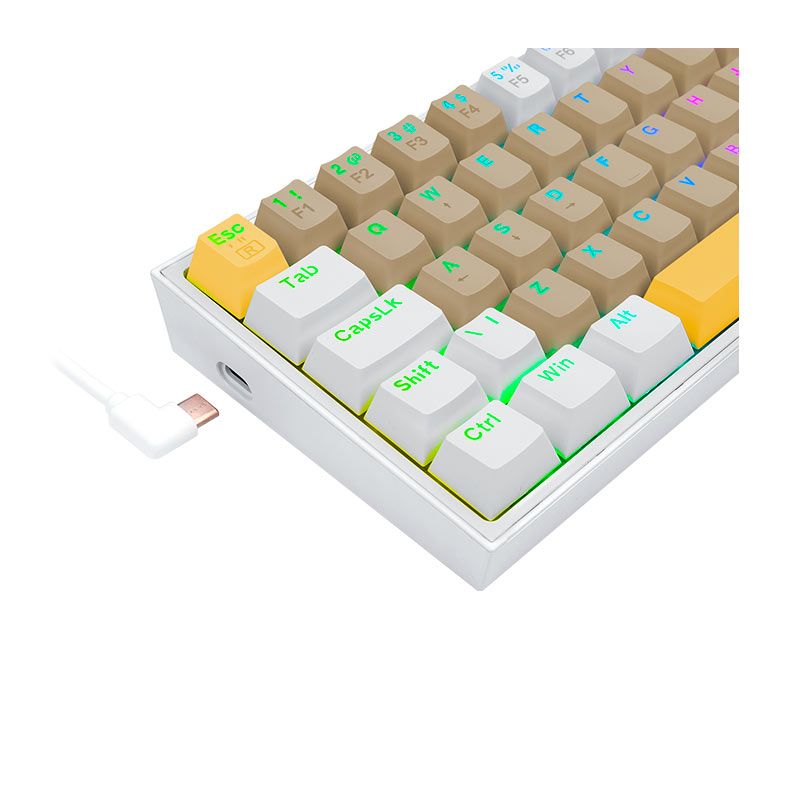 Teclado Mecanico Gamer Redragon Fizz, RGB, Switch Marrom, Branco, K617RGB-YL-GY-WT