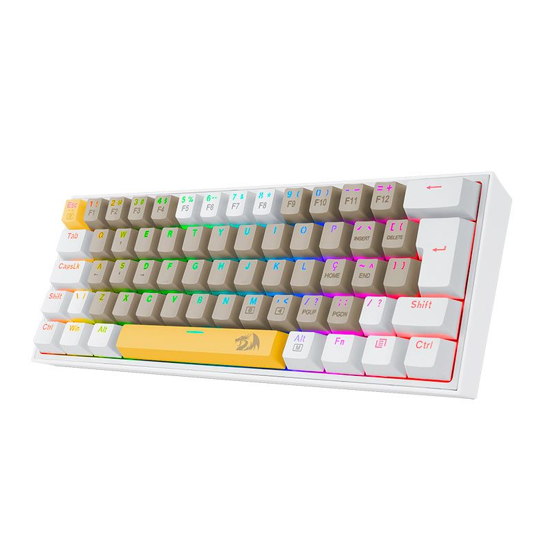 Teclado Mecanico Gamer Redragon Fizz, RGB, Switch Marrom, Branco, K617RGB-YL-GY-WT