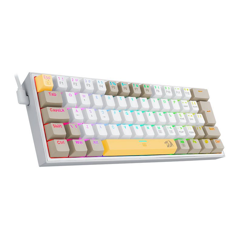 Teclado Mecanico Gamer Redragon Fizz, RGB, Switch Marrom, Branco, K617RGB-YL-WT-GY