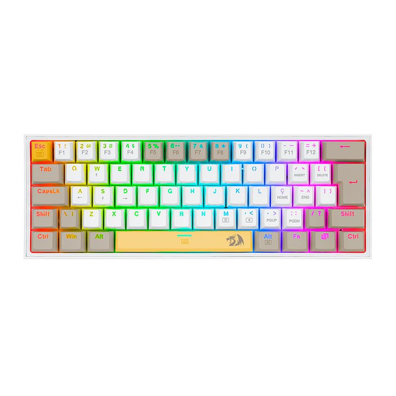 Teclado Mecanico Gamer Redragon Fizz, RGB, Switch Marrom, Branco, K617RGB-YL-WT-GY