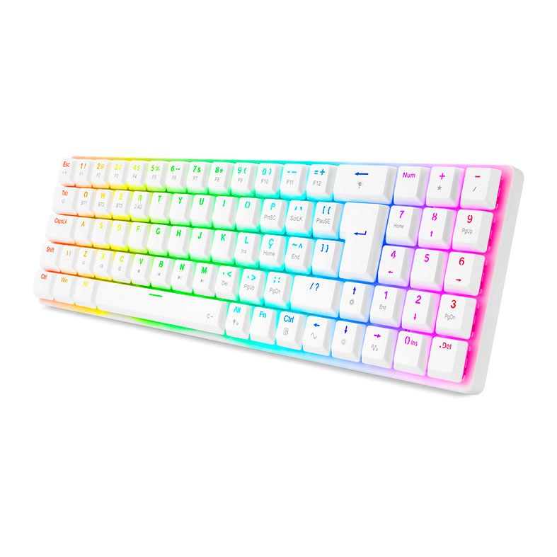 Teclado Mecanico Gamer Redragon Ashe Pro, RGB, Wireless, Switch Brown, Branco, K626P-KBS-W