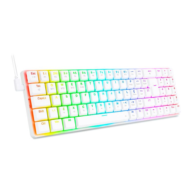 Teclado Mecanico Gamer Redragon Ashe Pro, RGB, Wireless, Switch Brown, Branco, K626P-KBS-W