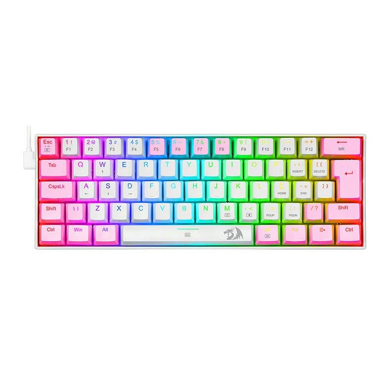 Teclado Mecanico Gamer Redragon Dragonborn, RGB, Switch Azul, Branco e Rosa, K630WP-RGB-PT-BLUE