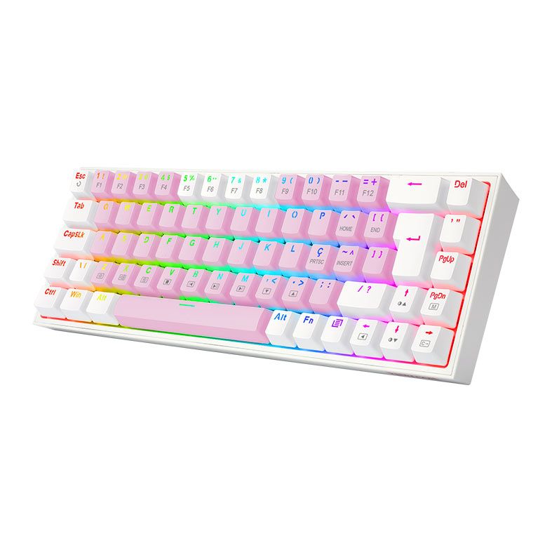 Teclado Mecanico Gamer Redragon Castor, RGB, Switch Marrom, Rosa e Branco, K631PW-RGB-PT-BROWN