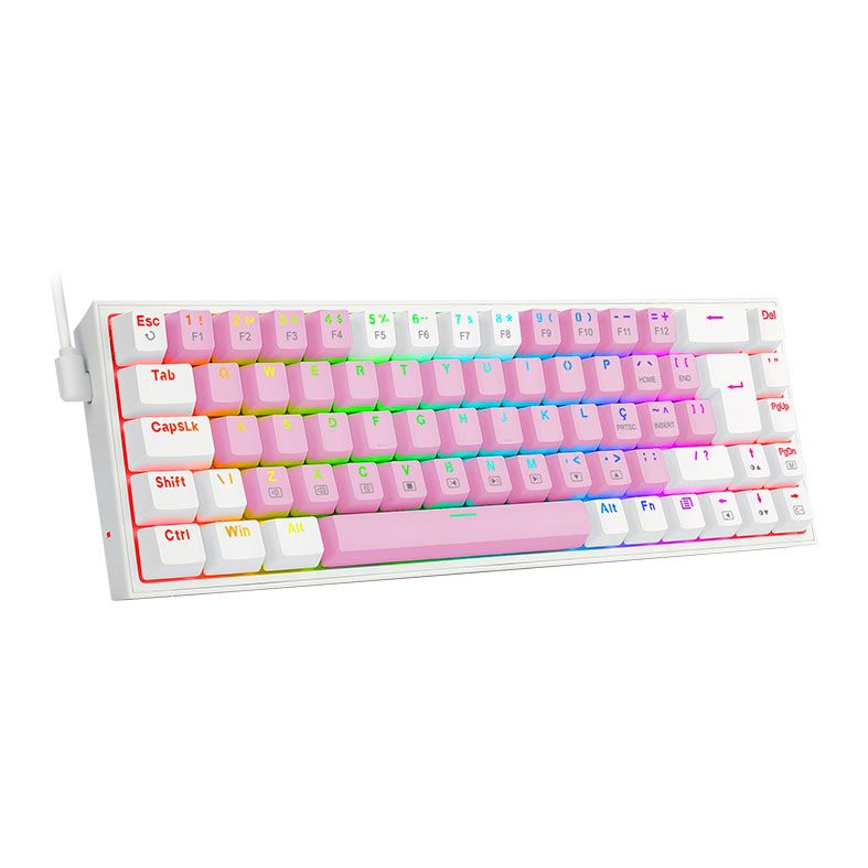 Teclado Mecanico Gamer Redragon Castor, RGB, Switch Marrom, Rosa e Branco, K631PW-RGB-PT-BROWN
