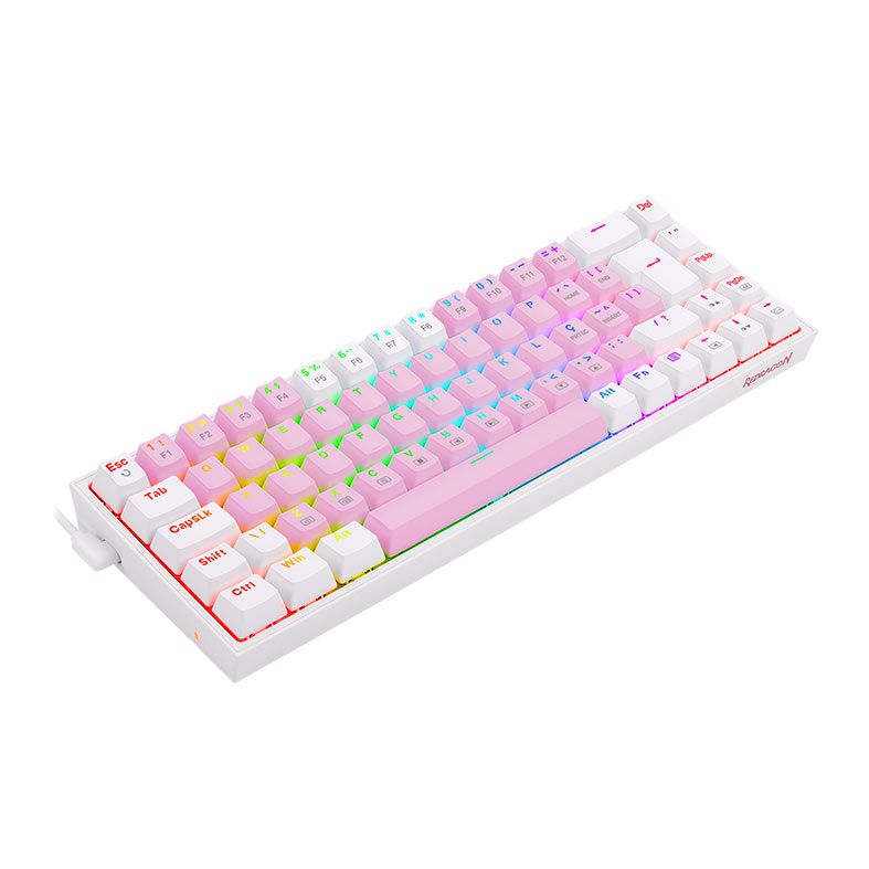 Teclado Mecanico Gamer Redragon Castor, RGB, Switch Marrom, Rosa e Branco, K631PW-RGB-PT-BROWN