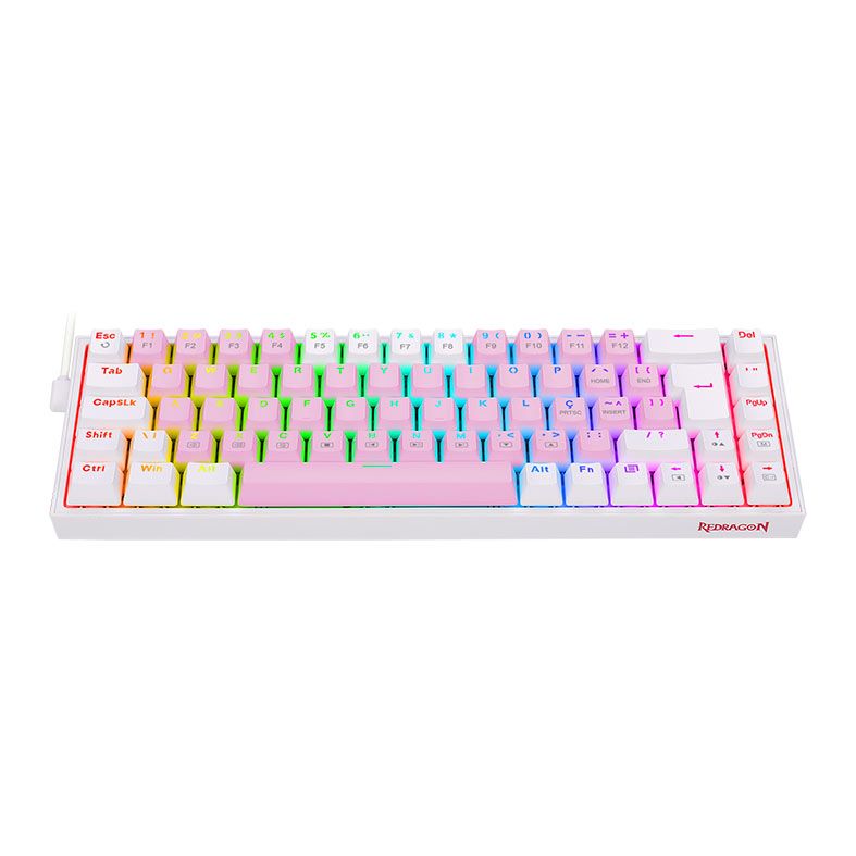 Teclado Mecanico Gamer Redragon Castor, RGB, Switch Marrom, Rosa e Branco, K631PW-RGB-PT-BROWN