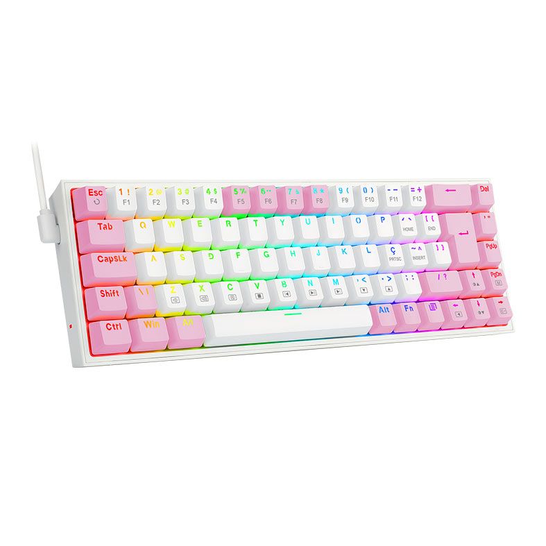 Teclado Mecanico Gamer Redragon Castor, RGB, Switch Azul, Branco e Rosa, K631WP-RGB-PT-BLUE