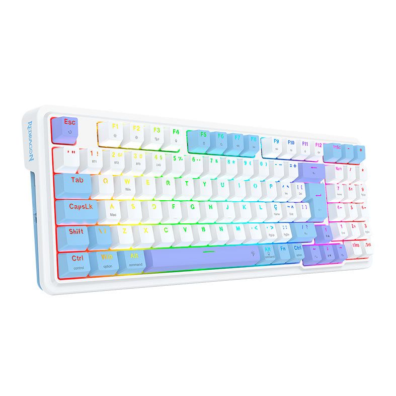 Teclado Mecanico Redragon Gloria Pro, RGB, Switch Bumblebee, Branco e Azul, K664WBP-RGB-PRO-PT-BUMBLEBEE