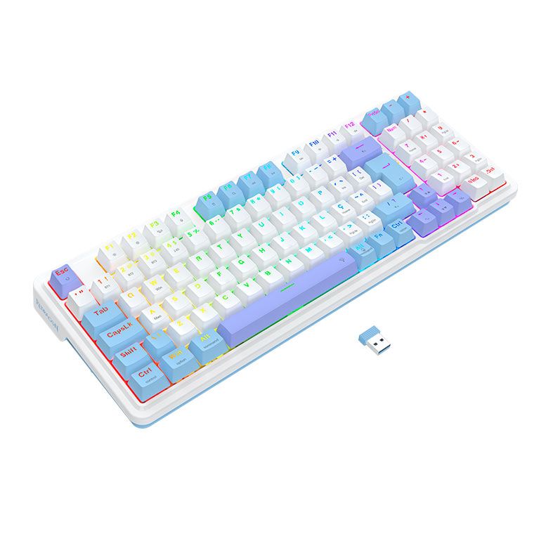Teclado Mecanico Redragon Gloria Pro, RGB, Switch Bumblebee, Branco e Azul, K664WBP-RGB-PRO-PT-BUMBLEBEE