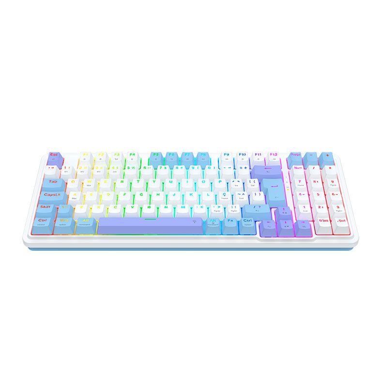 Teclado Mecanico Redragon Gloria Pro, RGB, Switch Bumblebee, Branco e Azul, K664WBP-RGB-PRO-PT-BUMBLEBEE