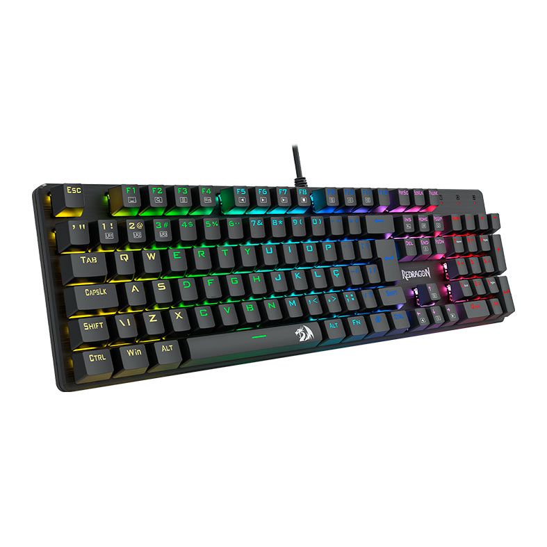 Teclado Mecanico Gamer Redragon Sindri, Rainbow, Switch Marrom, USB, Preto, K671