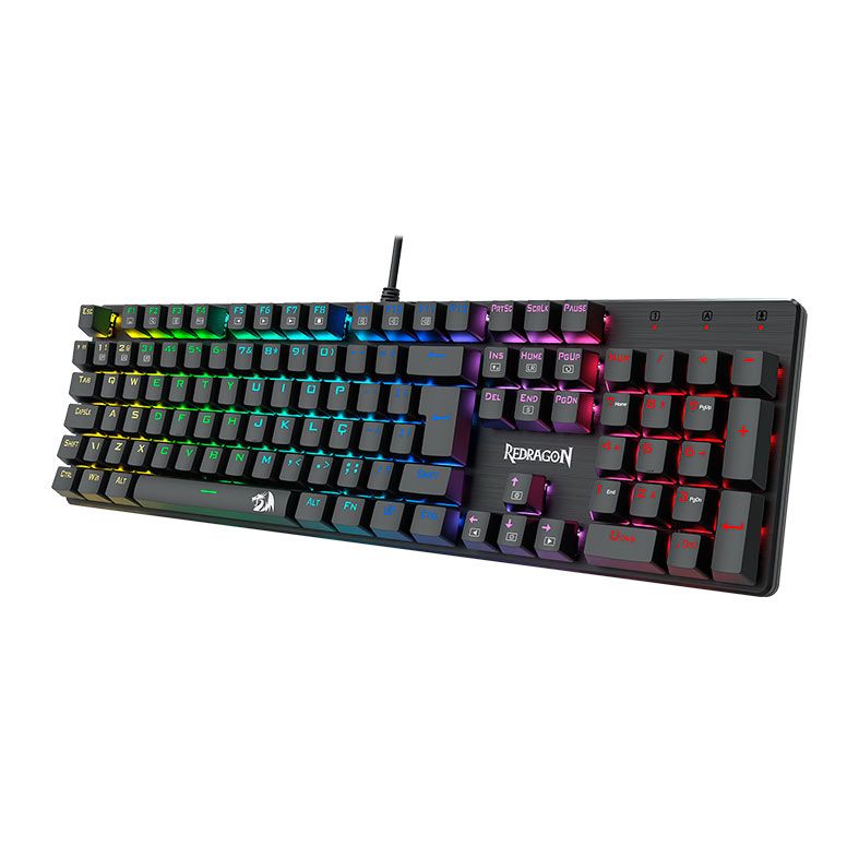 Teclado Mecanico Gamer Redragon Sindri, Rainbow, Switch Marrom, USB, Preto, K671