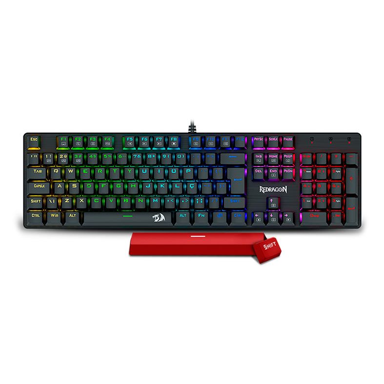 Teclado Mecanico Gamer Redragon Sindri, Rainbow, Switch Marrom, USB, Preto, K671