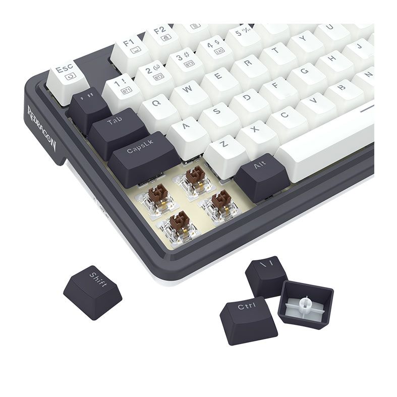 Teclado Mecanico Redragon Ucal Pro, 75%, RGB, ABNT2, Switch Brown, Tri-Mode, Preto e Branco, K673WB-RGB-PRO-PT-BROWN